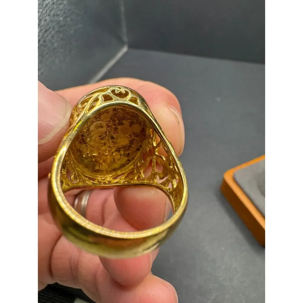 Vtg Sterling Silver 925 Gold Tone Dome Statement Ring Filigree Cutout Sz 9